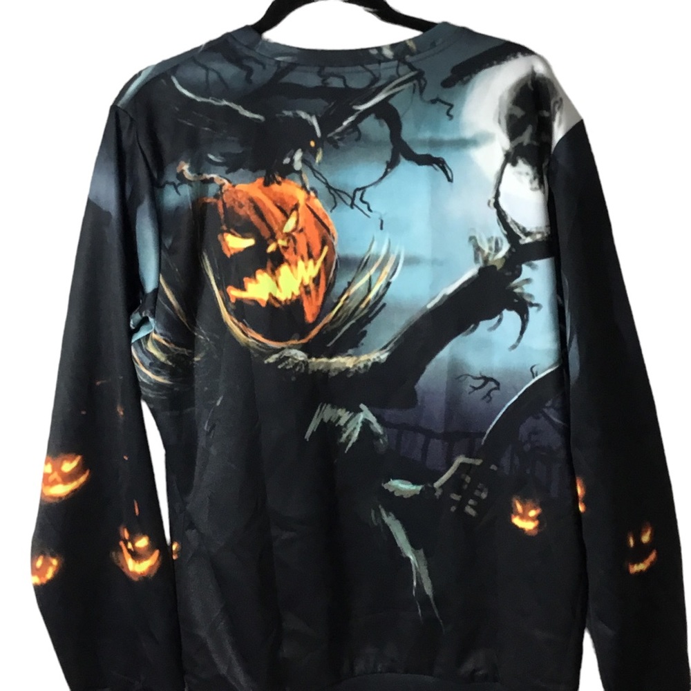 SSLR Long Sleeve Halloween Evil Pumpkin Jack O Lantern Sweatshirt large